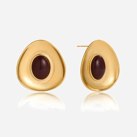 Aevoria™ Geometric Red Resin Gold Stud Earrings