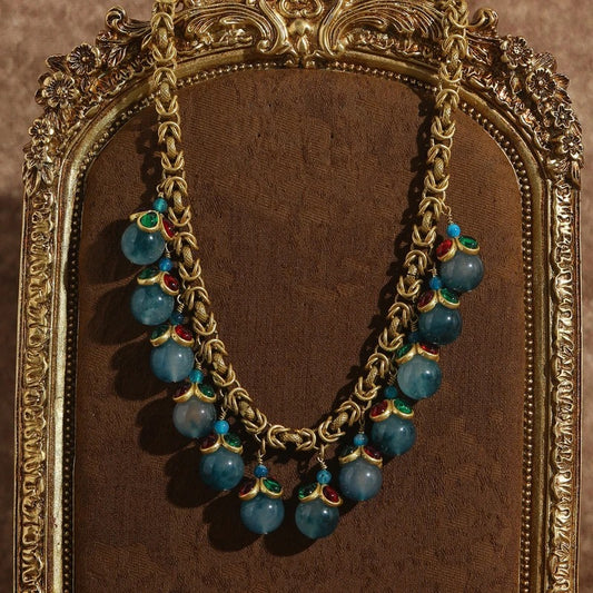 Celestia™ Vintage Blue Glass Stone Tassel Necklace