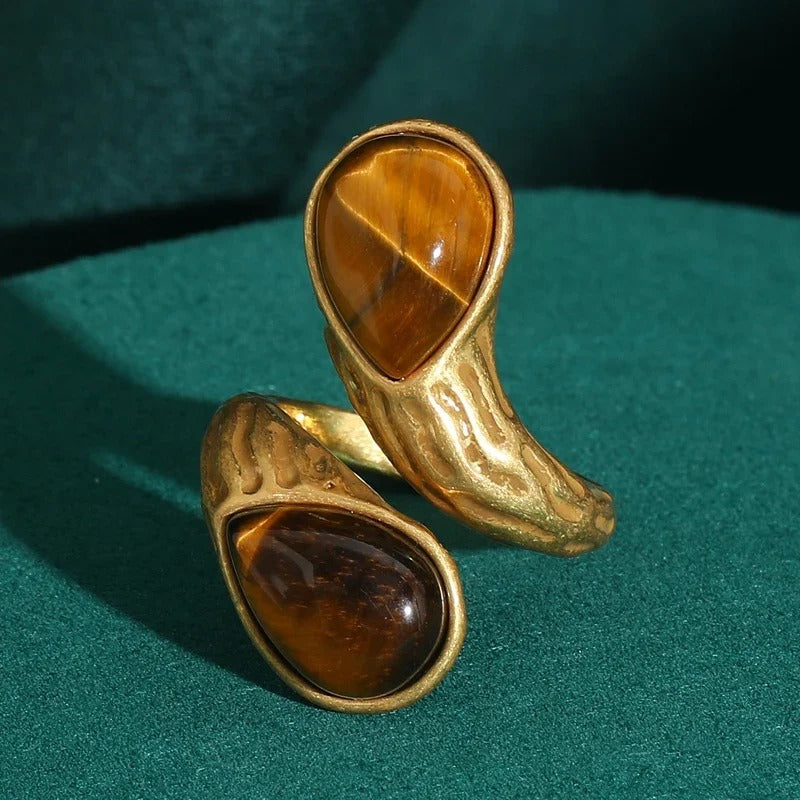 Jovelle™ Vintage Tiger Eye Teardrop Adjustable Ring
