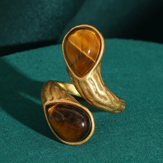 Jovelle™ Vintage Tiger Eye Teardrop Adjustable Ring