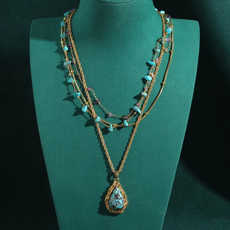 Dioralis™ Vintage Turquoise Amethyst Layered Necklace