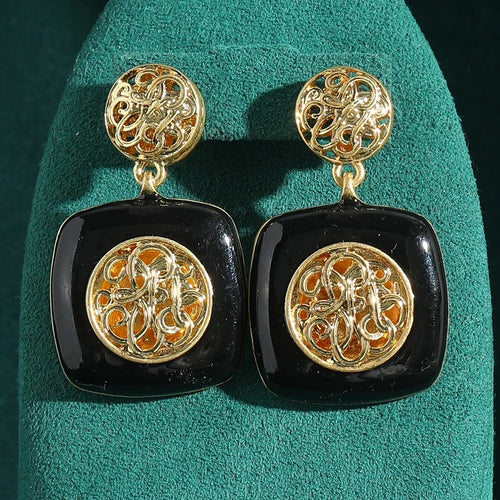 Camille™ Vintage Black Square Drop Earrings