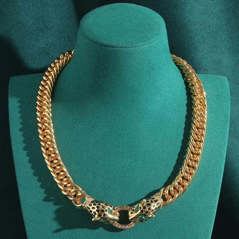 Isabeau™ Vintage Gold Leopard Head Statement Necklace