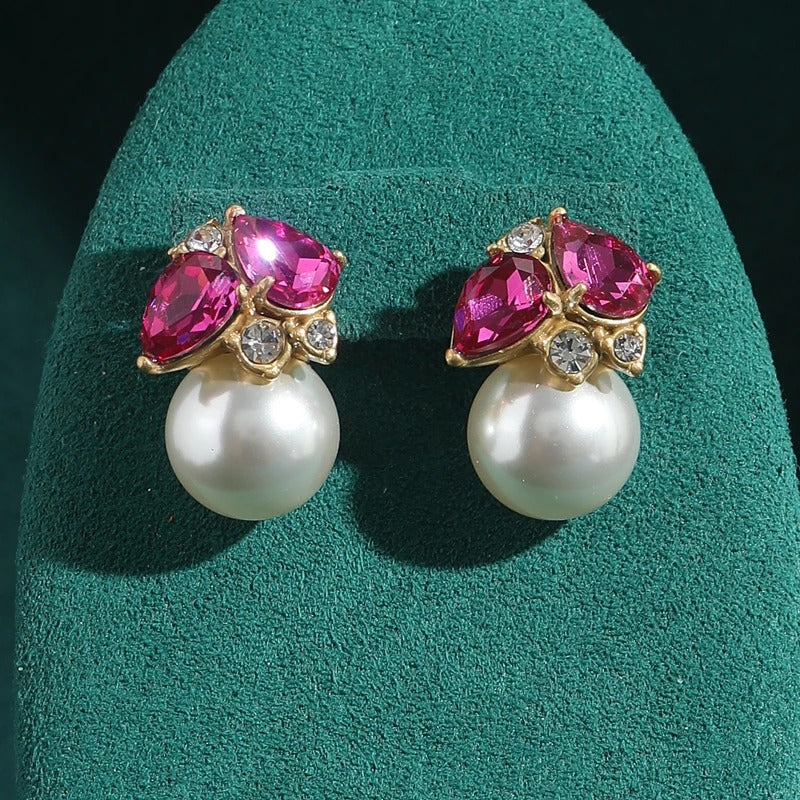 Eveloria™ Vintage Pearl & Pink Crystal Drop Earrings