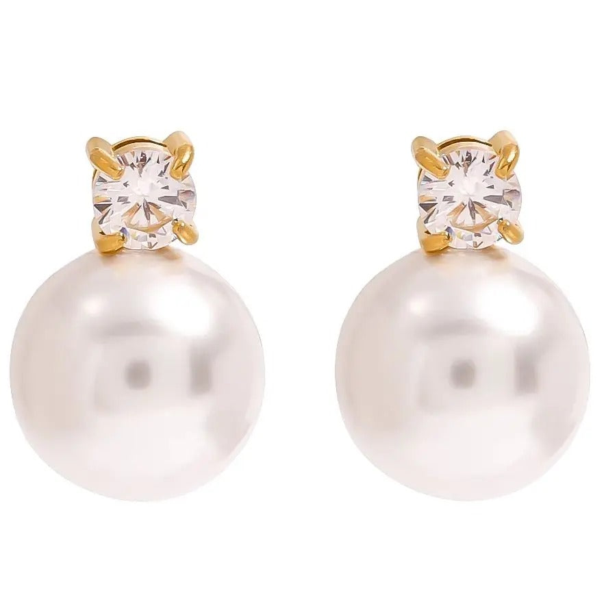 Noémie™ Round Pearl Diamond Stud Earrings