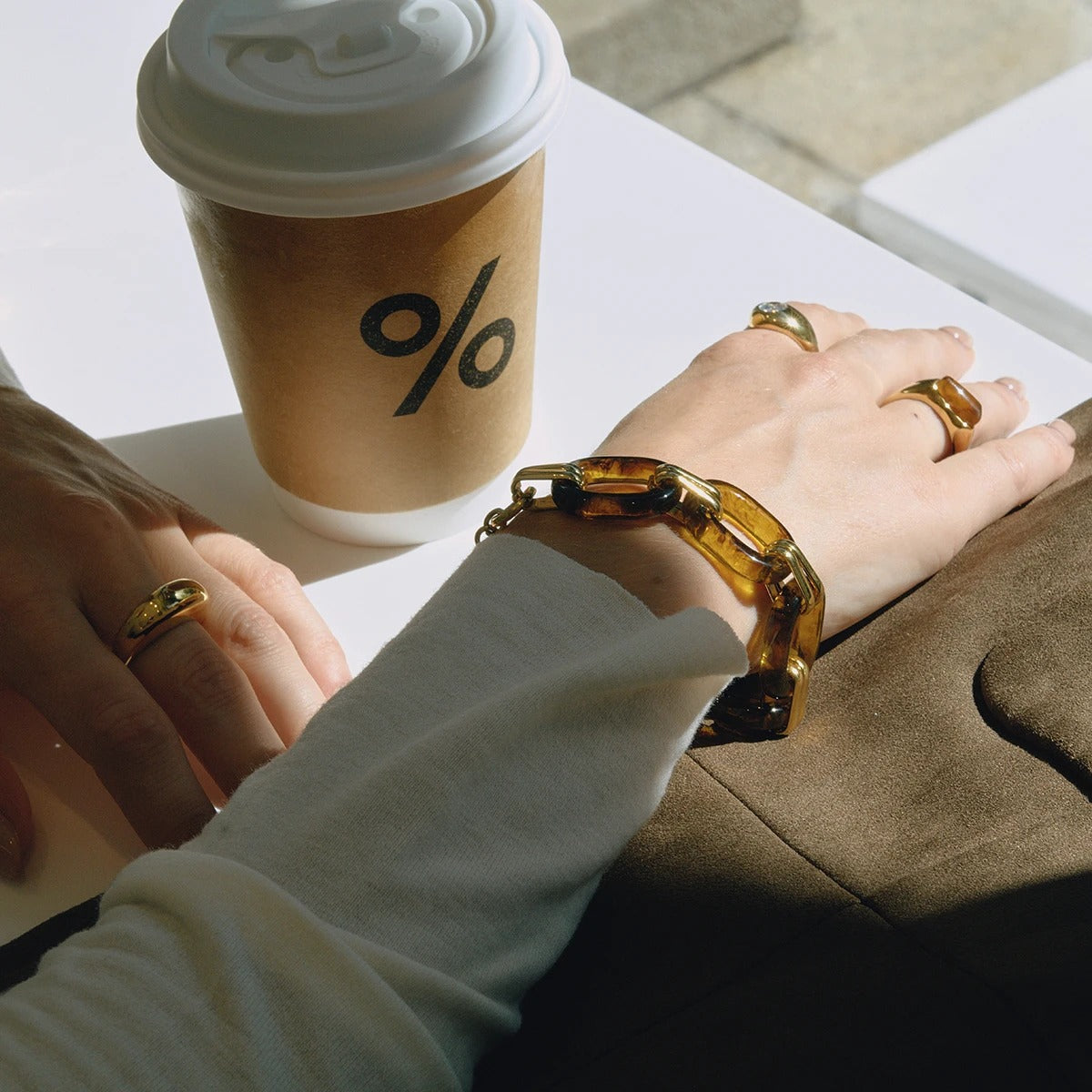 Collete™ Asymmetric Resin 18K Gold Stainless Steel Bracelet