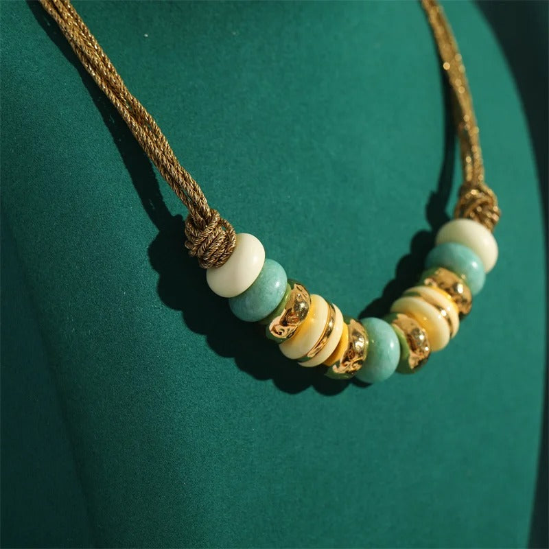 Delphine™ Vintage Gold Opal Clover Beaded Necklace
