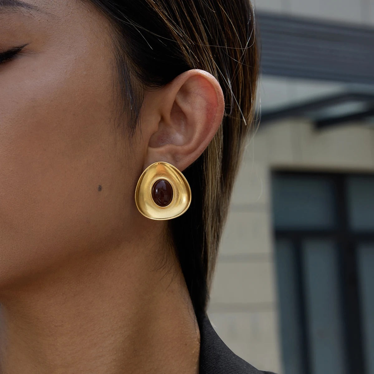 Aevoria™ Geometric Red Resin Gold Stud Earrings