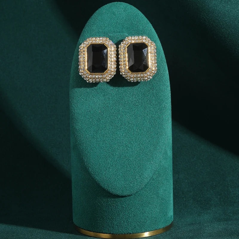 Asvent™ Vintage Black Crystal Square Stud Earrings
