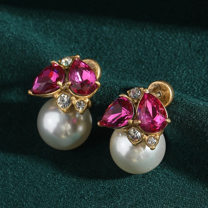 Eveloria™ Vintage Pearl & Pink Crystal Drop Earrings