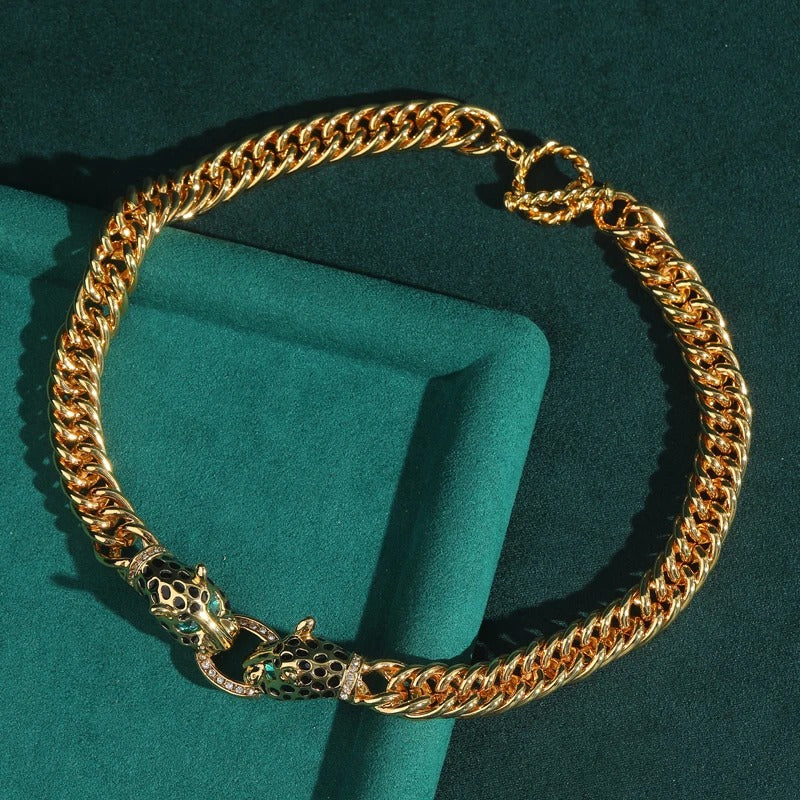 Isabeau™ Vintage Gold Leopard Head Statement Necklace