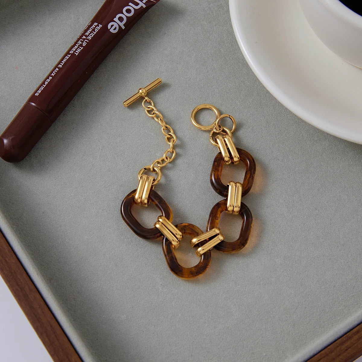 Collete™ Asymmetric Resin 18K Gold Stainless Steel Bracelet