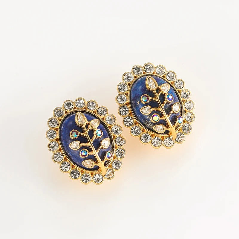Giralyn™ Vintage Blue Oval Leaf Stud Earrings
