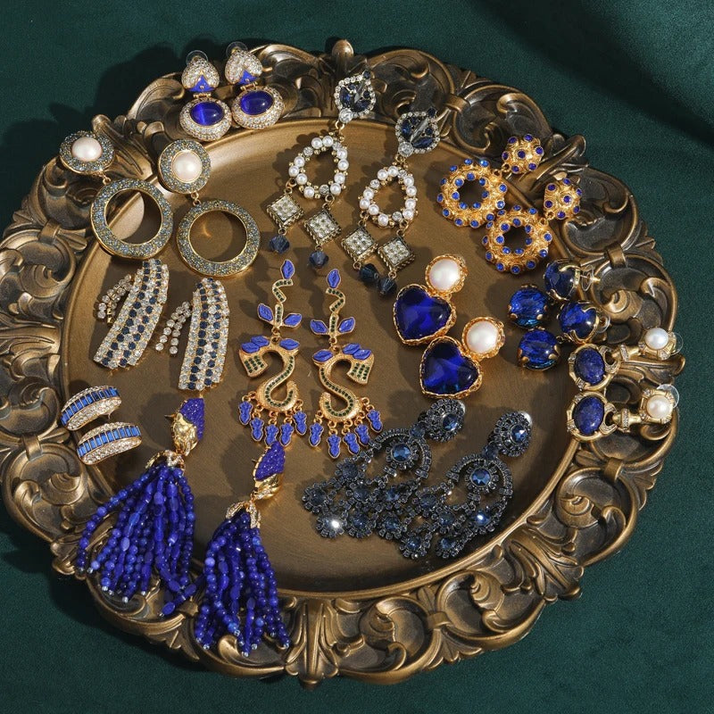 Elodie™ Vintage Blue Zircon Gold Stud Earrings