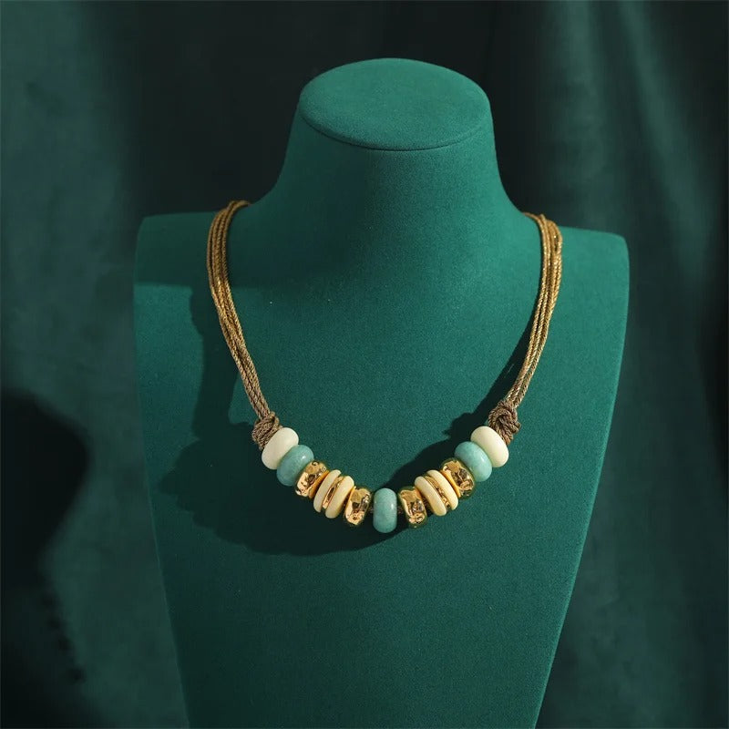 Delphine™ Vintage Gold Opal Clover Beaded Necklace