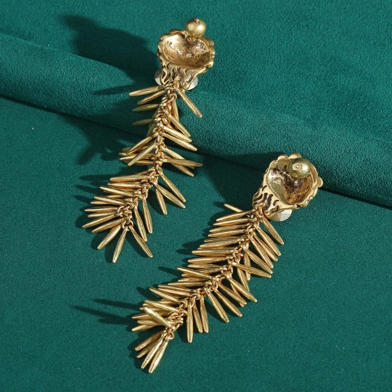 Emily™ Vintage Blue Glass Lion Tassel Drop Earrings