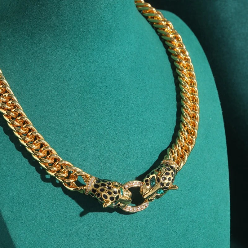 Isabeau™ Vintage Gold Leopard Head Statement Necklace