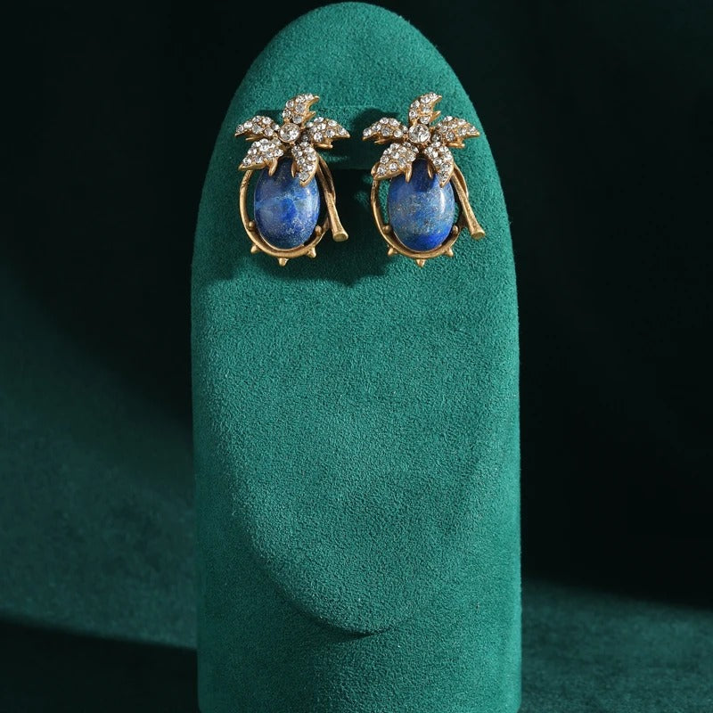 Caliora™ Vintage Blue Crystal Floral Stud Earrings