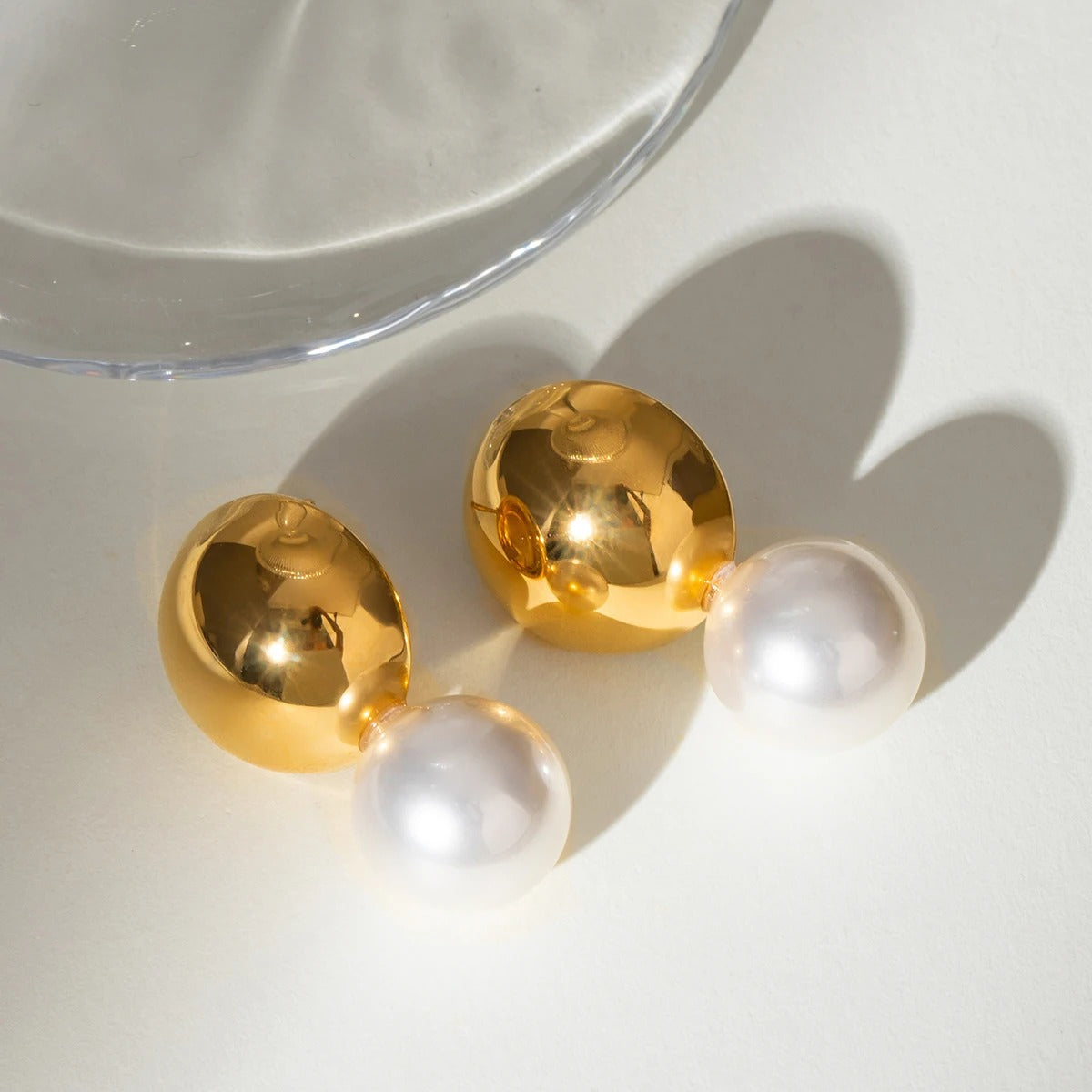 Thea™ Gold Stainless Steel Pearl Drop Earrings
