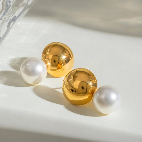Thea™ Gold Stainless Steel Pearl Drop Earrings