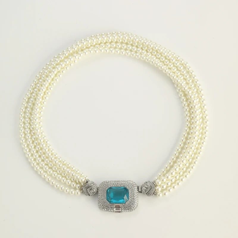 Agathe™ Vintage Blue Crystal Pearl Layered Necklace