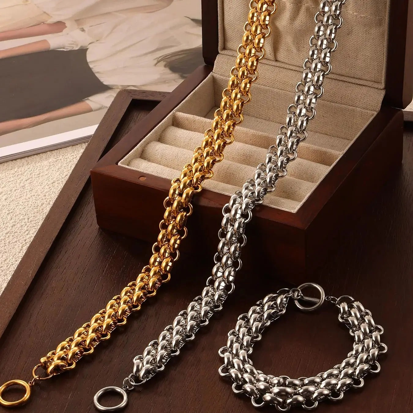 Amélie™ Gold-plated and Silver-plated Braided Mesh Chain Jewelry Set