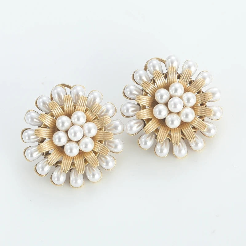 Helia™ Luxury Gold Pearl Flower Statement Earrings