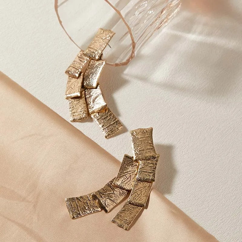 Fleurine™ Gold Textured Square Stacked Earrings