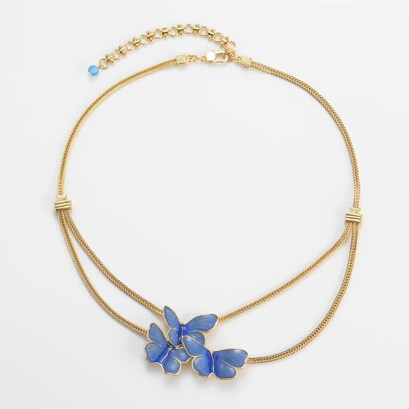 Buravia™ Vintage Blue Enamel Butterfly Pendant Necklace