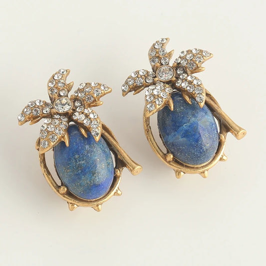 Caliora™ Vintage Blue Crystal Floral Stud Earrings
