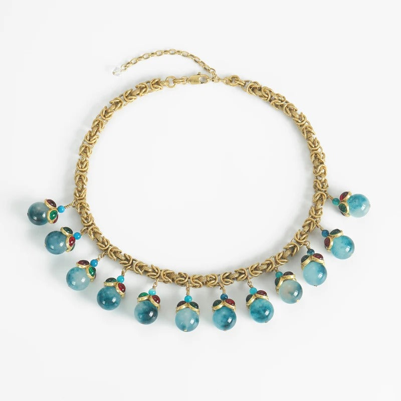 Celestia™ Vintage Blue Glass Stone Tassel Necklace