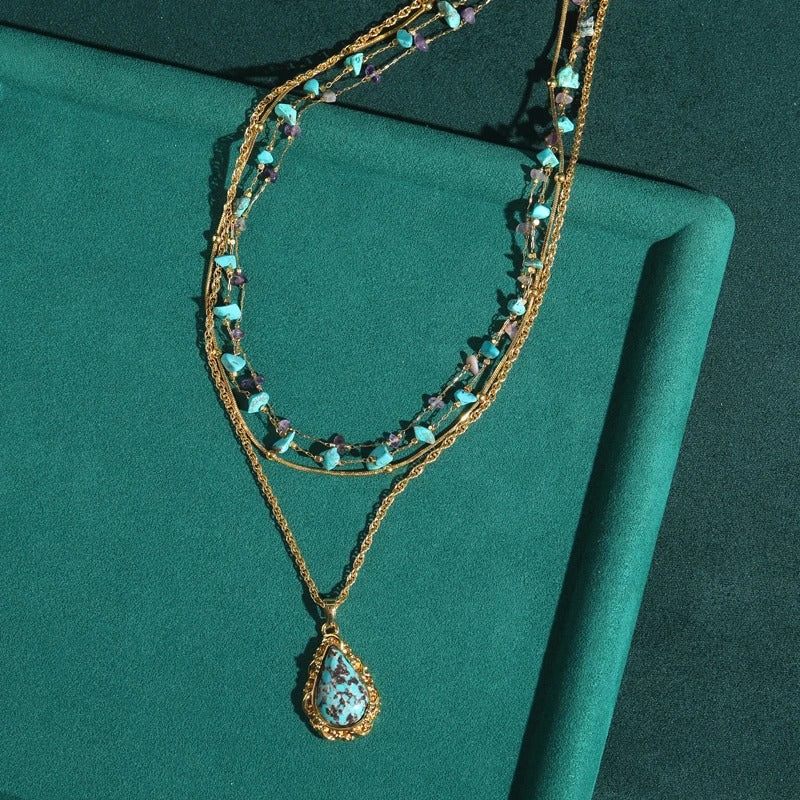 Dioralis™ Vintage Turquoise Amethyst Layered Necklace