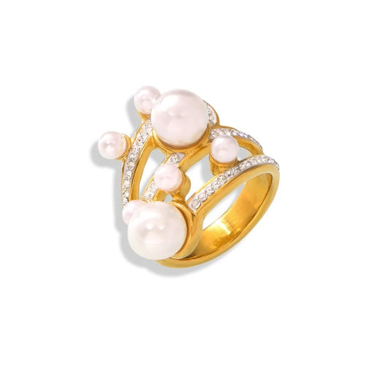 Clairon™ Irregular Hollow Rhinestone Pearl Ring
