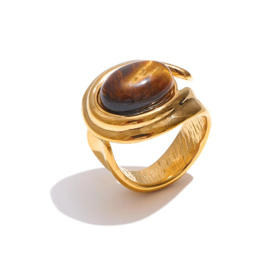 Isaline™ Geometric Stainless Steel Tiger Eye Ring