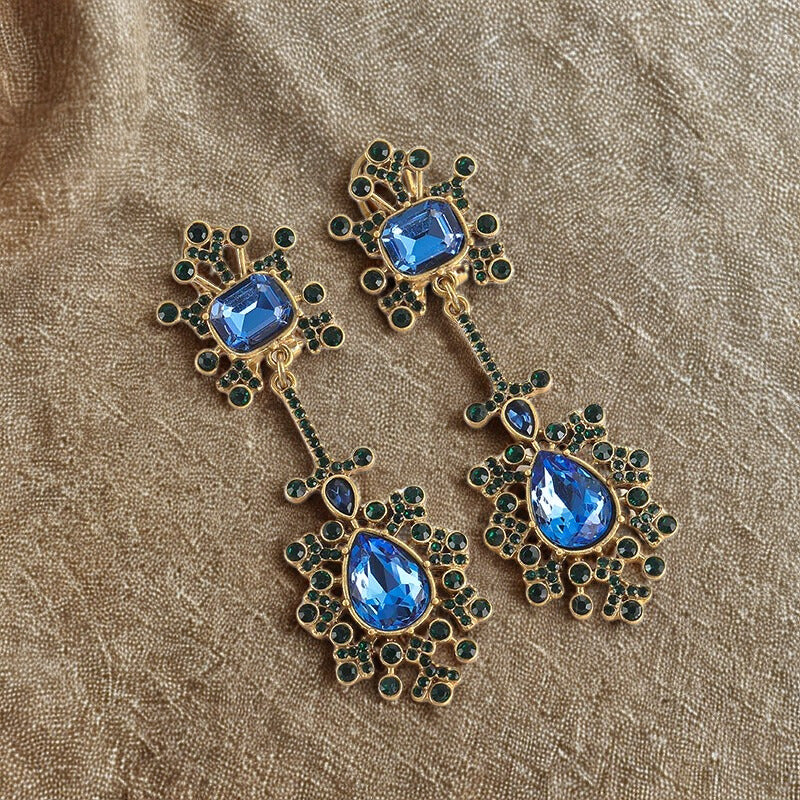 Nirevia™ – Vintage Blue Crystal Teardrop Earrings