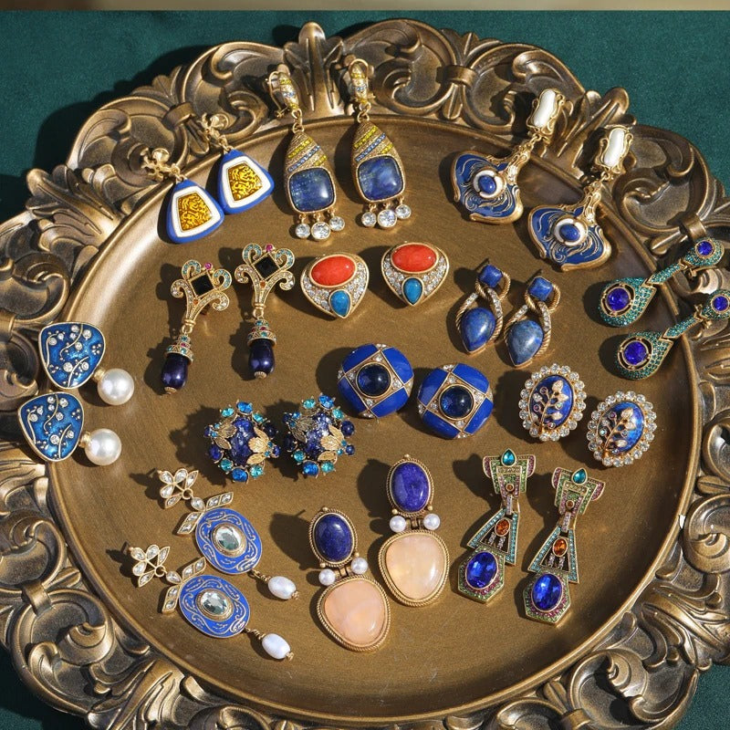Nirevia™ – Vintage Blue Crystal Teardrop Earrings