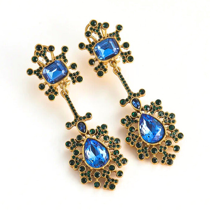 Nirevia™ – Vintage Blue Crystal Teardrop Earrings