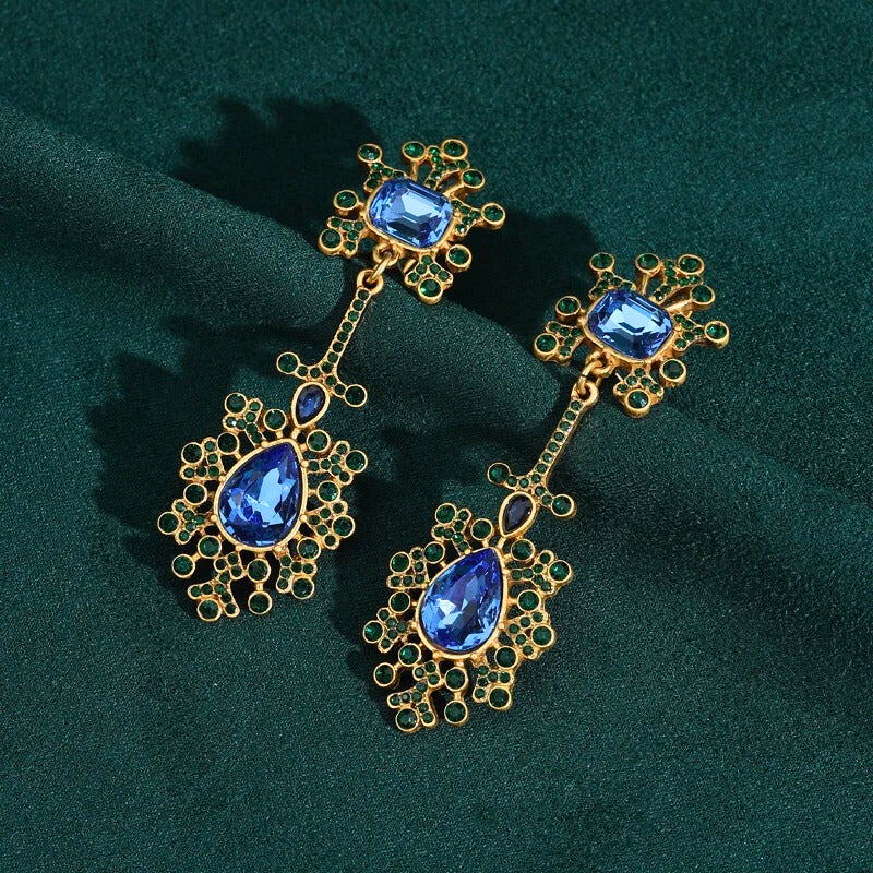 Nirevia™ – Vintage Blue Crystal Teardrop Earrings