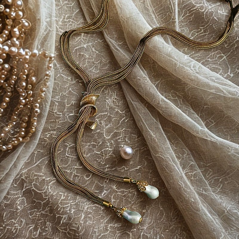 Orlinne™ Boho Baroque Pearl Pendant Necklace – Vintage-Inspired Gold Charm
