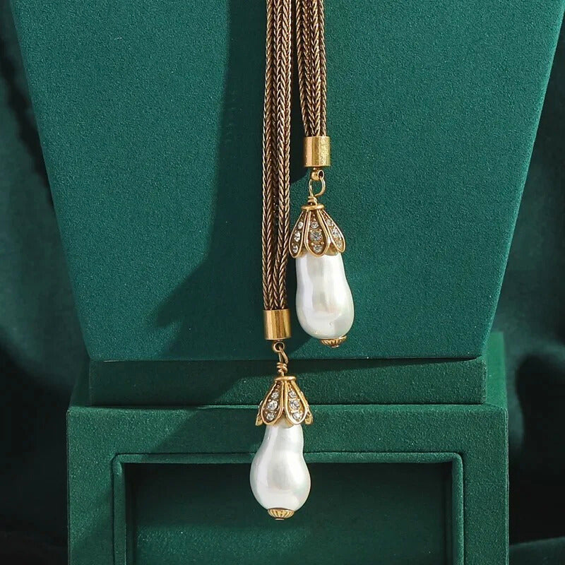 Orlinne™ Boho Baroque Pearl Pendant Necklace – Vintage-Inspired Gold Charm