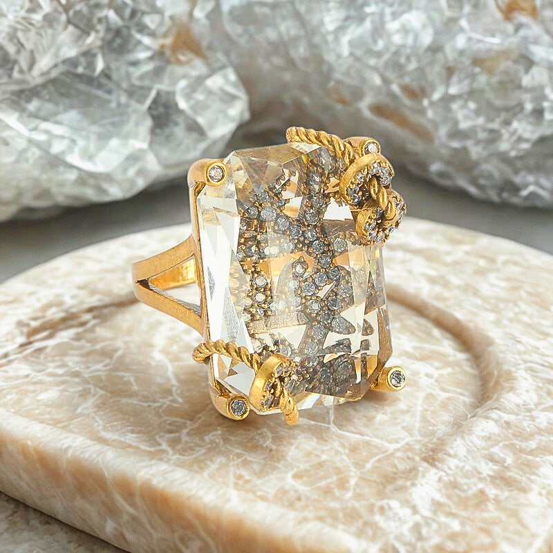 Oranella™ 18K Gold Claw-Set Crystal Ring – Vintage Luxury Gift for Women
