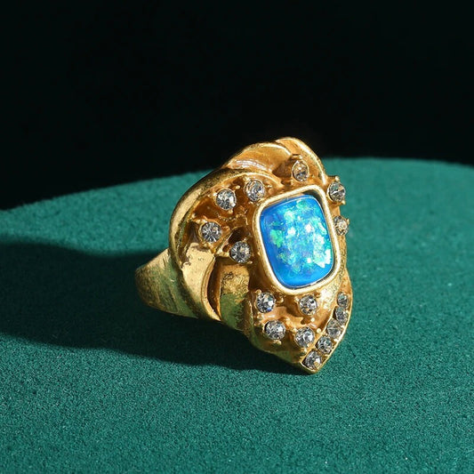 Ophirelle™ Dopamine Blue Shell Ring – Vintage-Inspired Luxury Statement Jewelry