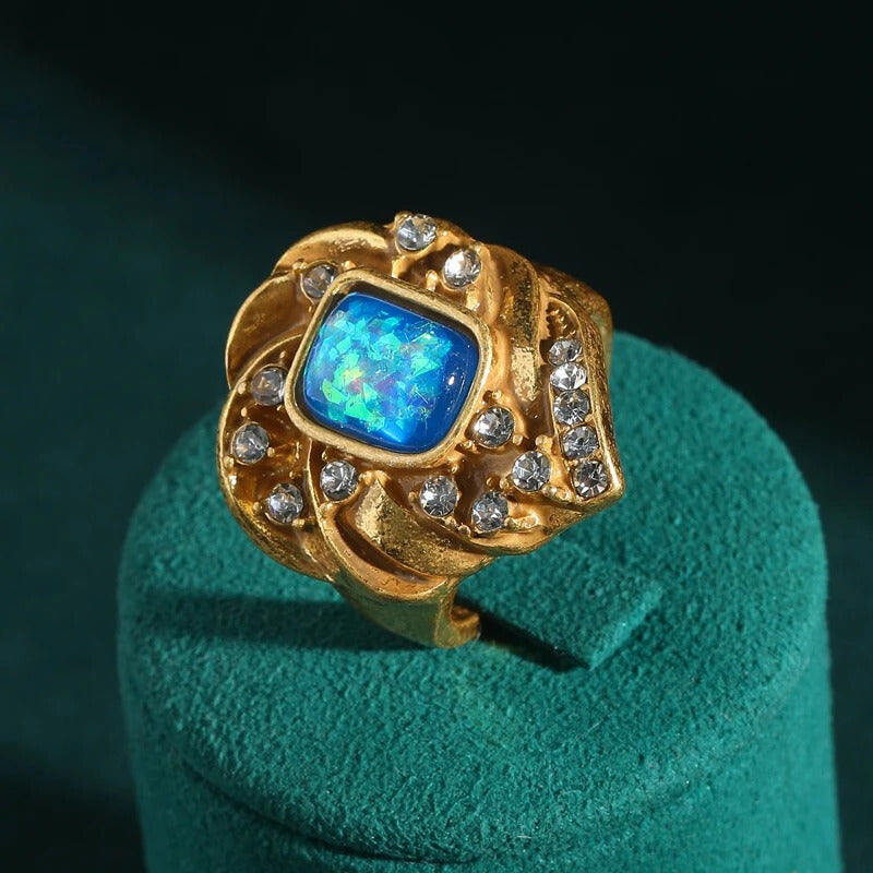 Ophirelle™ Dopamine Blue Shell Ring – Vintage-Inspired Luxury Statement Jewelry