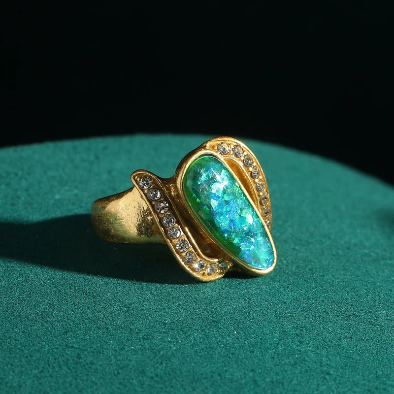 Orelune™ Dopamine Blue Shell Ring – Vintage Gold Luxury Statement for Women