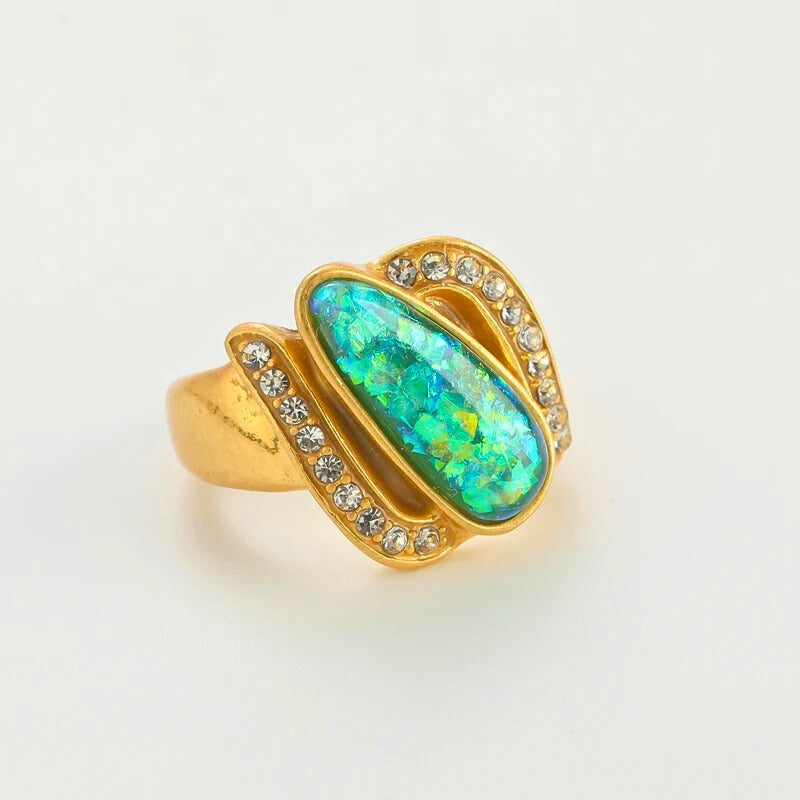 Orelune™ Dopamine Blue Shell Ring – Vintage Gold Luxury Statement for Women