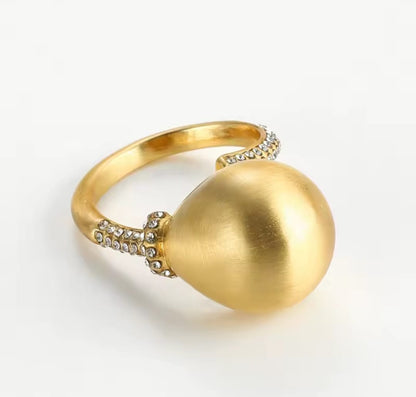 Ballorie™ Vintage Gold Sphere Rhinestone Adjustable Ring