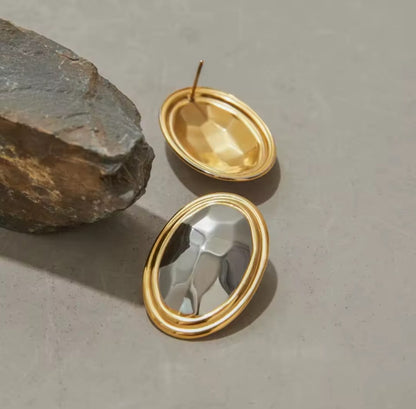Butonella™ Vintage Hammered Oval Stainless Steel Earrings