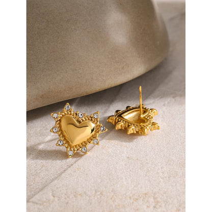Favant™ Gold Heart Zirconia Stud Earrings