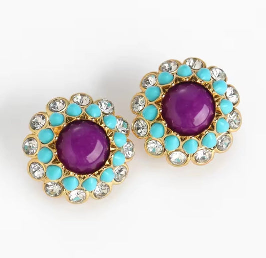 Dilenia™ Vintage Purple Agate Floral Crystal Stud Earrings
