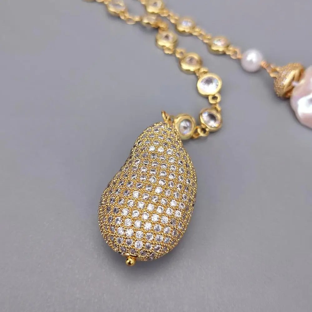 Lambront™ White Baroque Pearl CZ Rosary Necklace